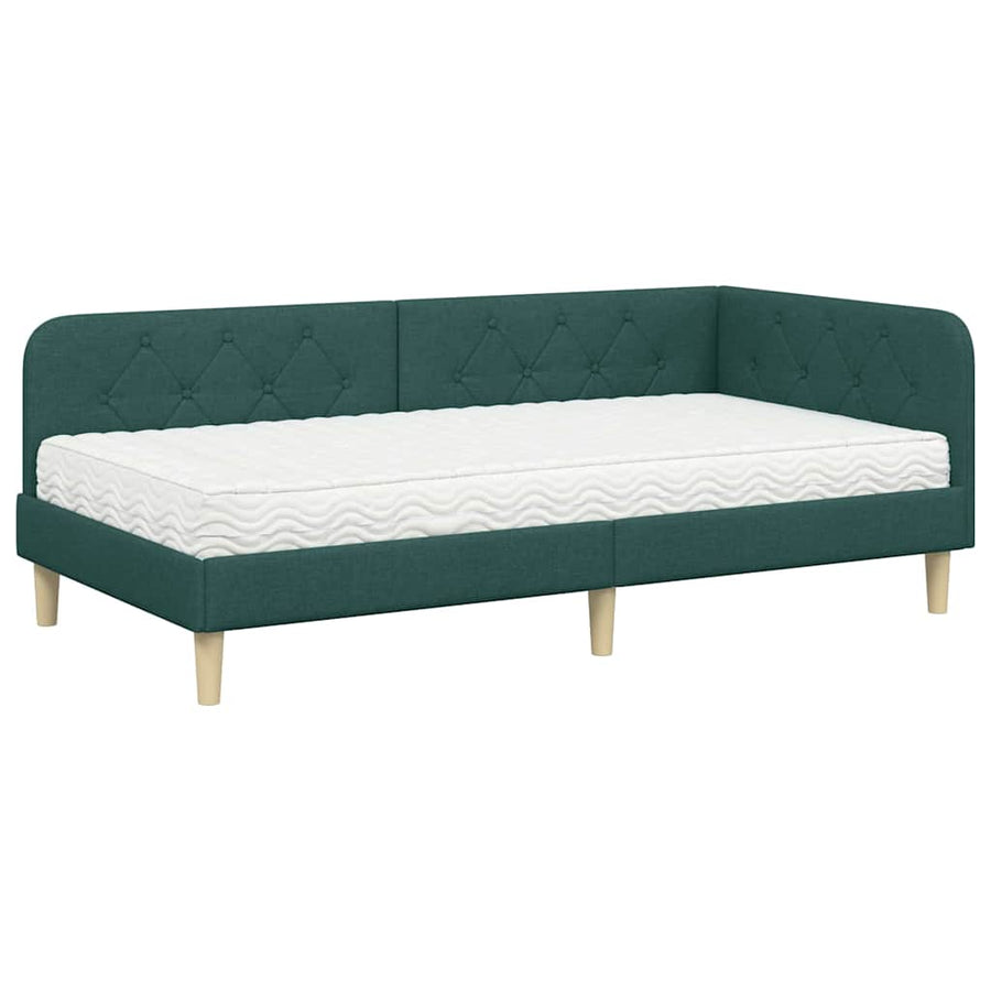Hoekbedframe met matras Donkergroen 90 x 200 cm Stof