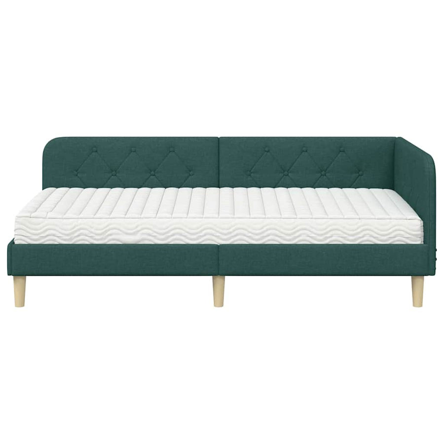 Hoekbedframe met matras Donkergroen 90 x 200 cm Stof