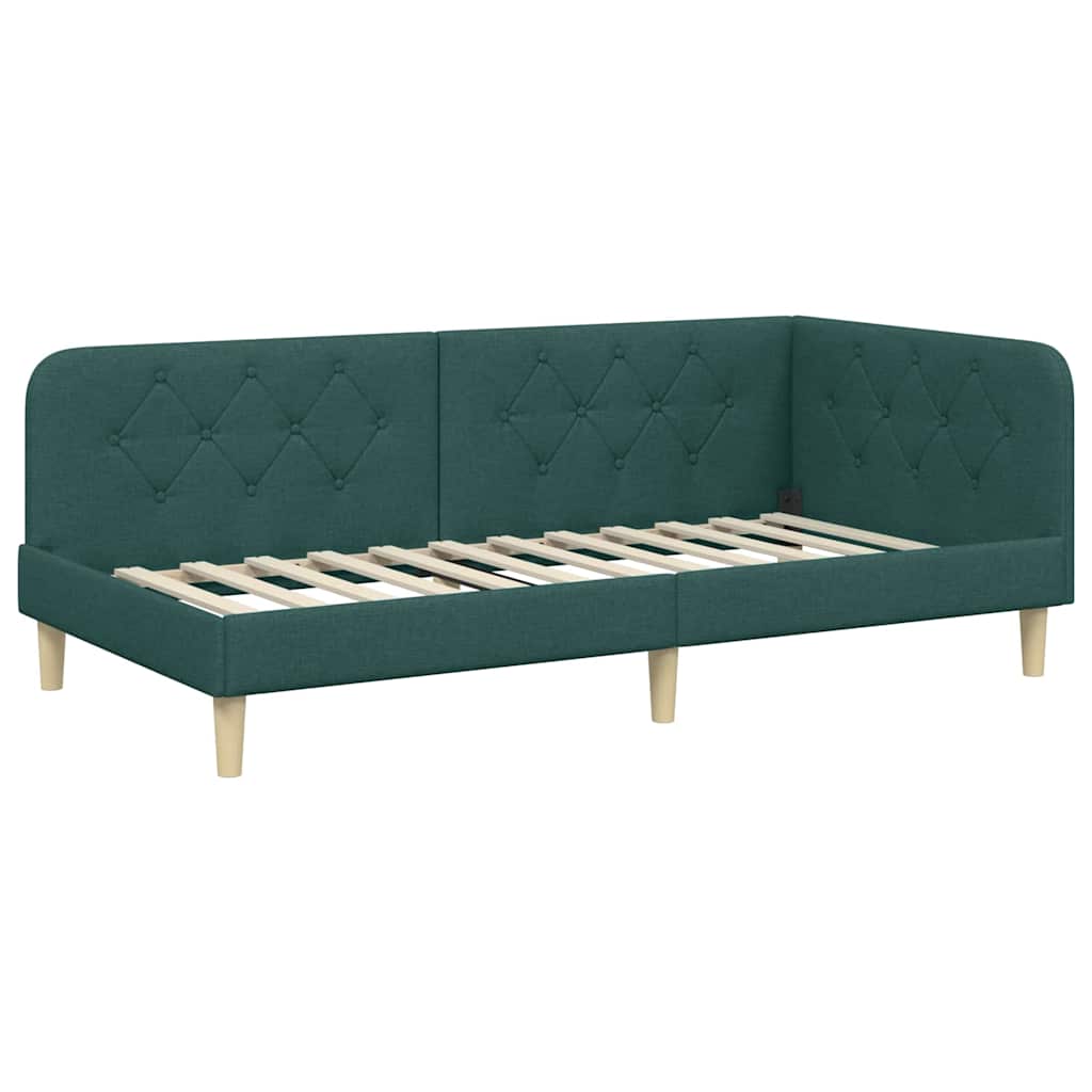 Hoekbedframe met matras Donkergroen 90 x 200 cm Stof
