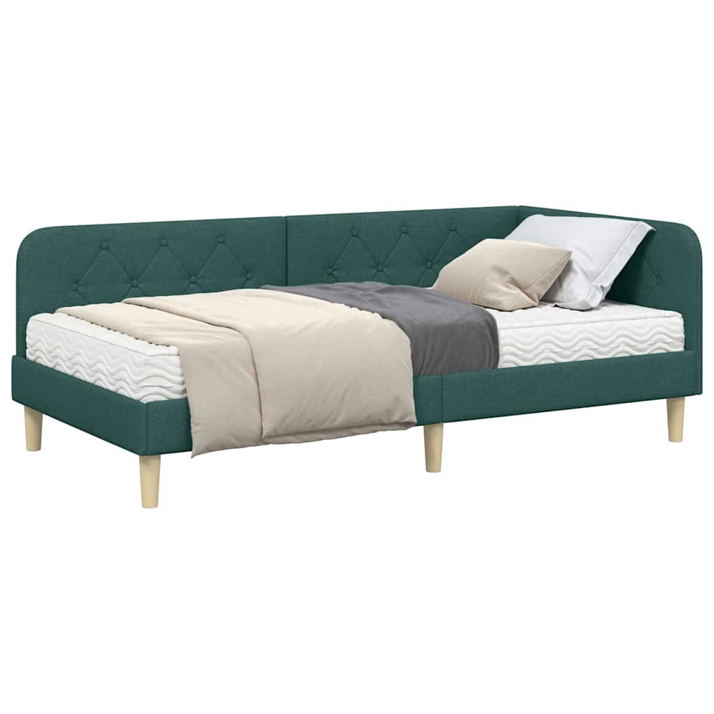 Hoekbedframe met matras Donkergroen 90 x 200 cm Stof