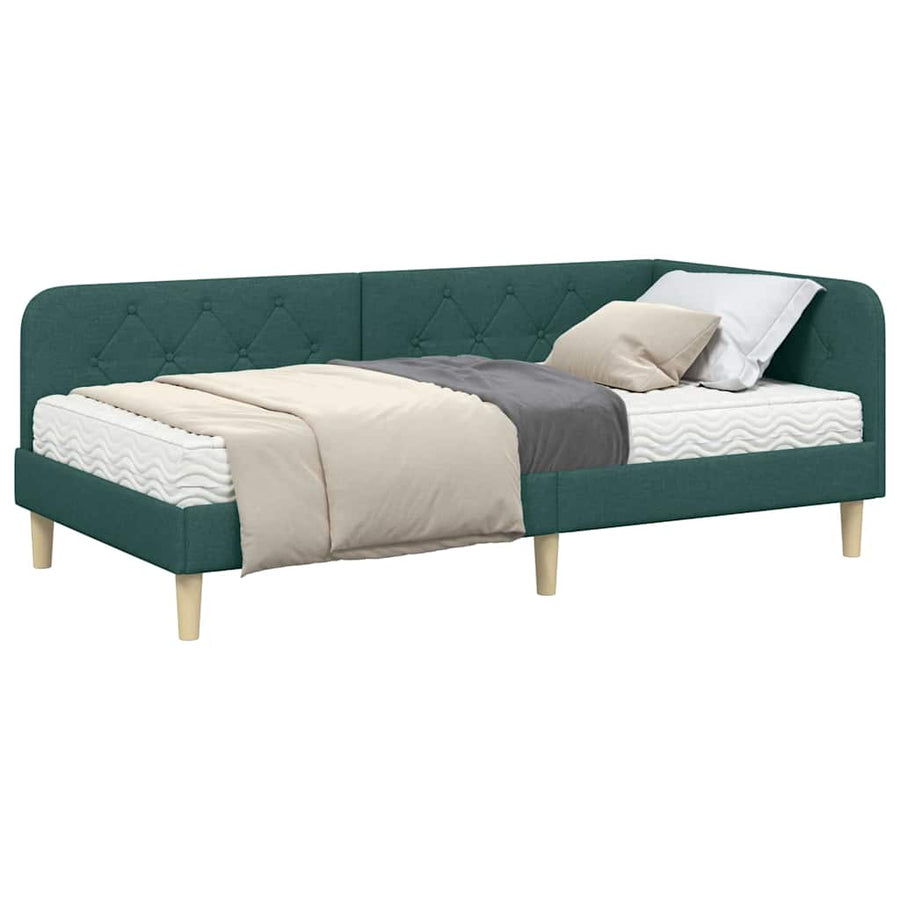 Hoekbedframe met matras Donkergroen 90 x 200 cm Stof