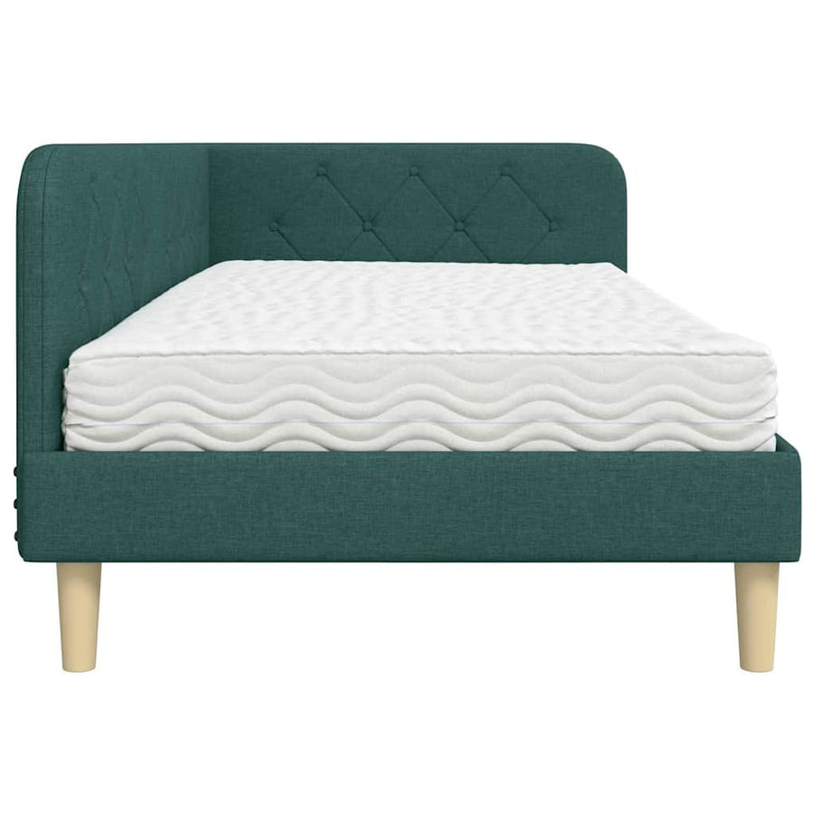 Hoekbedframe met matras Donkergroen 90 x 200 cm Stof