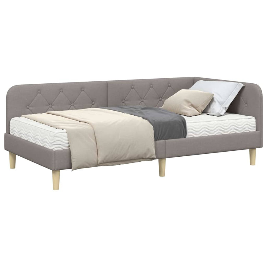 Hoekbedframe met matras met hoofdeinde Taupe 90 x 200 cm Stof
