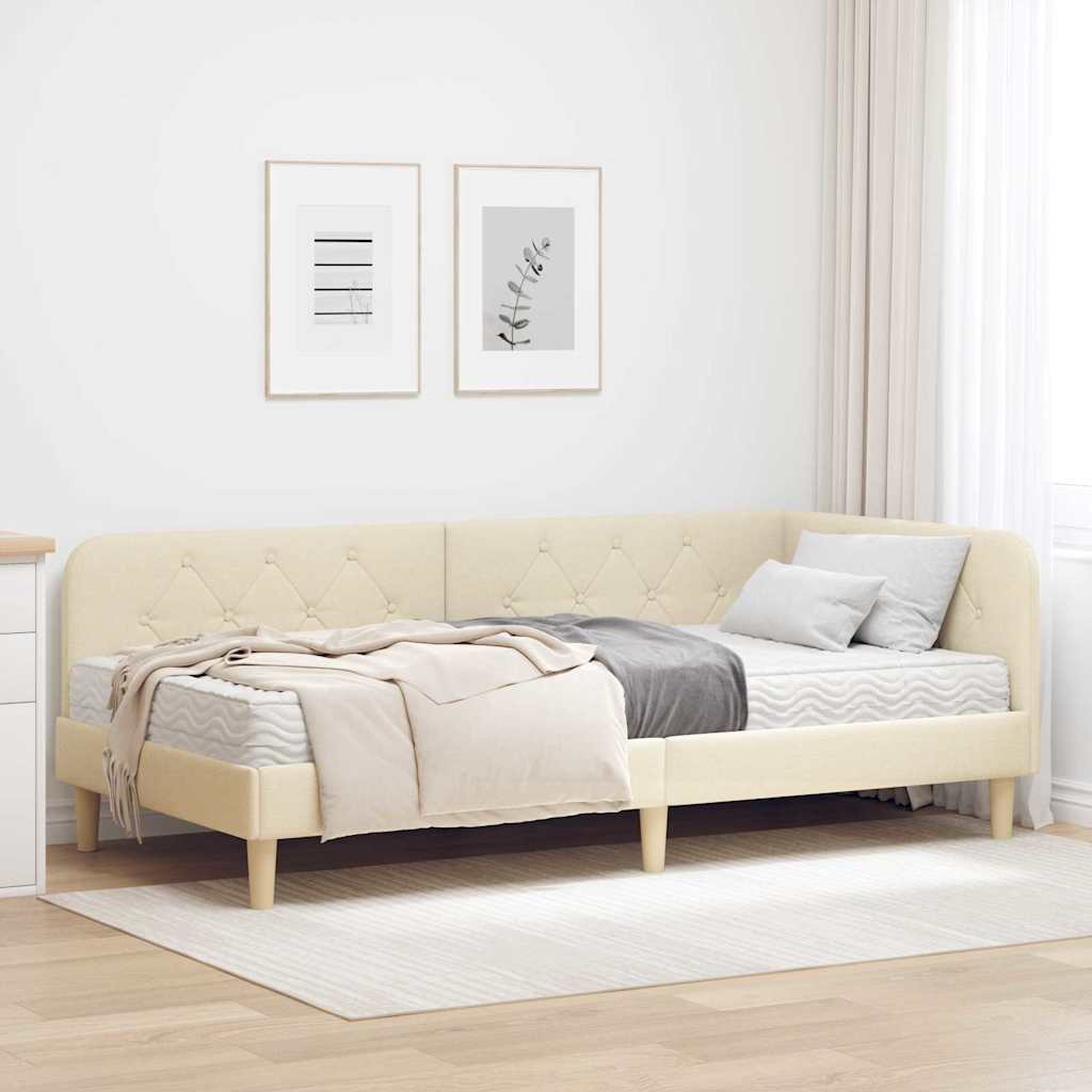 Hoekbedframe met matras met hoofdeinde Crème 90 x 200 cm Stof