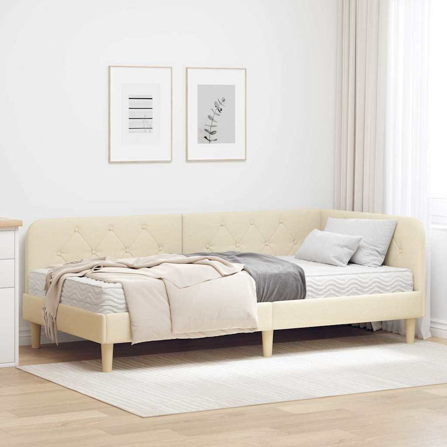 Hoekbedframe met matras met hoofdeinde Crème 90 x 200 cm Stof