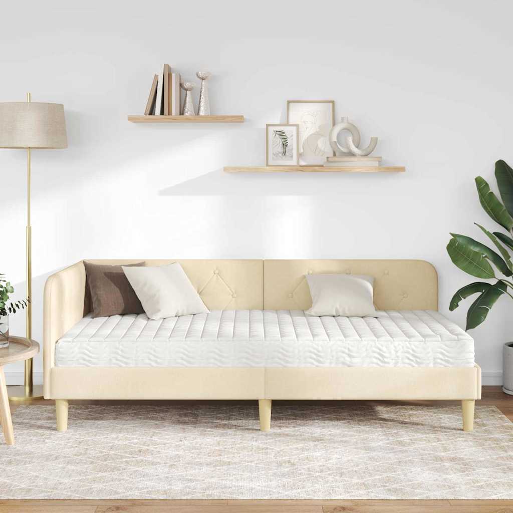 Hoekbedframe met matras met hoofdeinde Crème 90 x 200 cm Stof