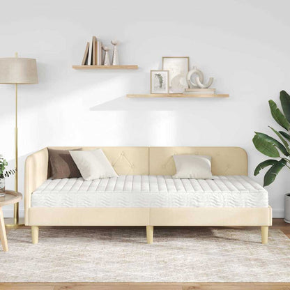 Hoekbedframe met matras met hoofdeinde Crème 90 x 200 cm Stof