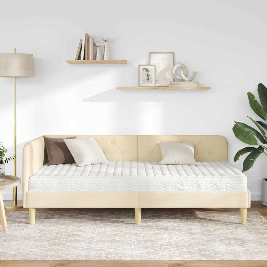 Hoekbedframe met matras met hoofdeinde Crème 90 x 200 cm Stof