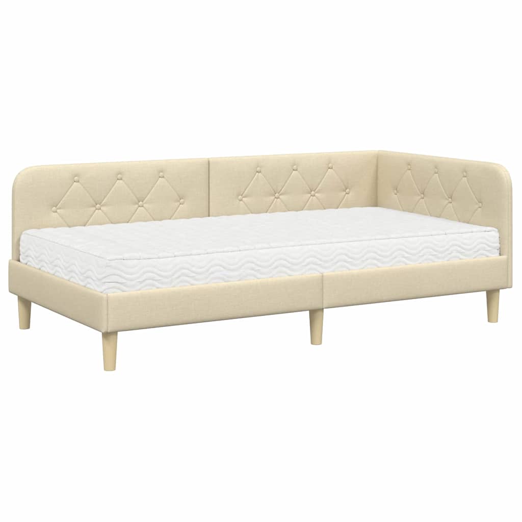 Hoekbedframe met matras met hoofdeinde Crème 90 x 200 cm Stof
