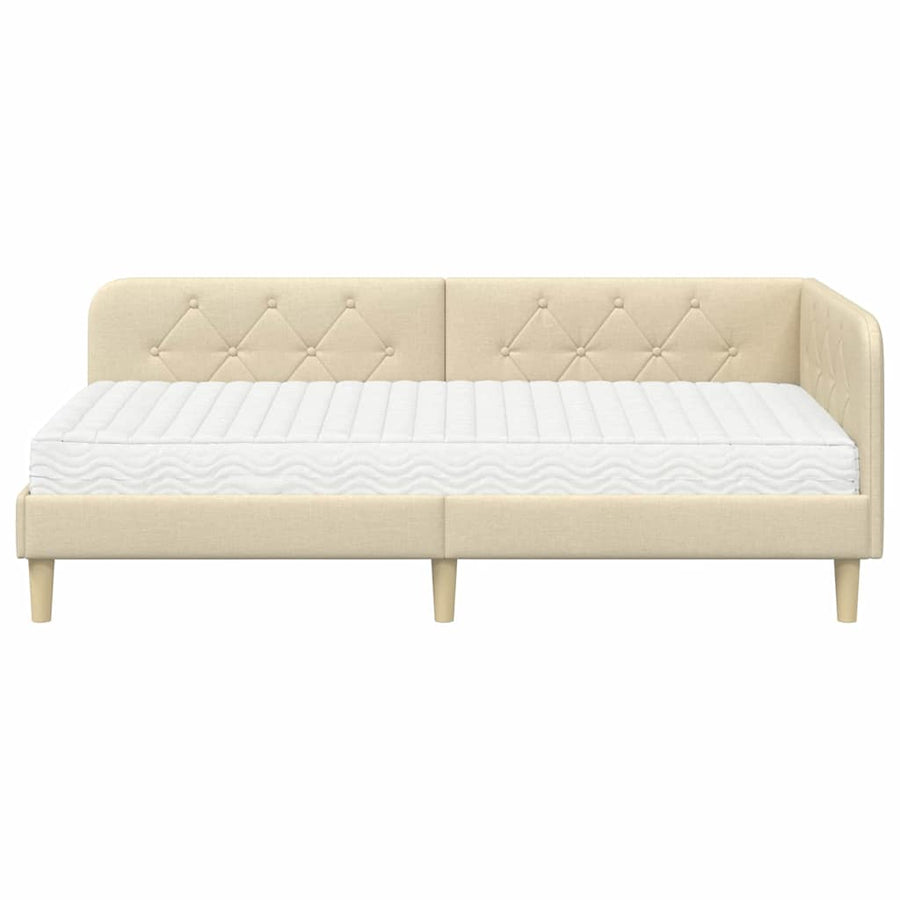 Hoekbedframe met matras met hoofdeinde Crème 90 x 200 cm Stof