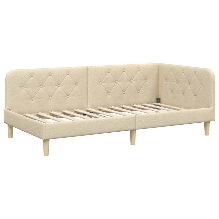Hoekbedframe met matras met hoofdeinde Crème 90 x 200 cm Stof