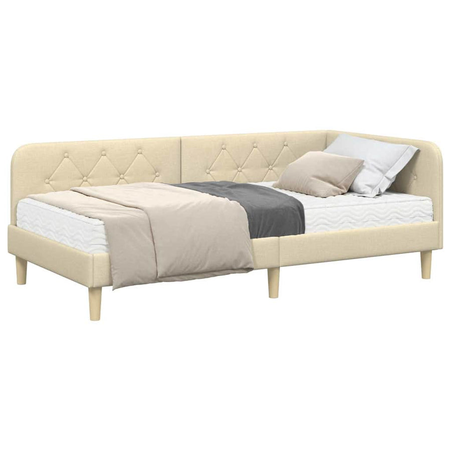 Hoekbedframe met matras met hoofdeinde Crème 90 x 200 cm Stof
