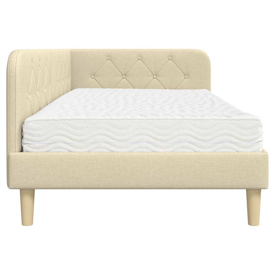Hoekbedframe met matras met hoofdeinde Crème 90 x 200 cm Stof