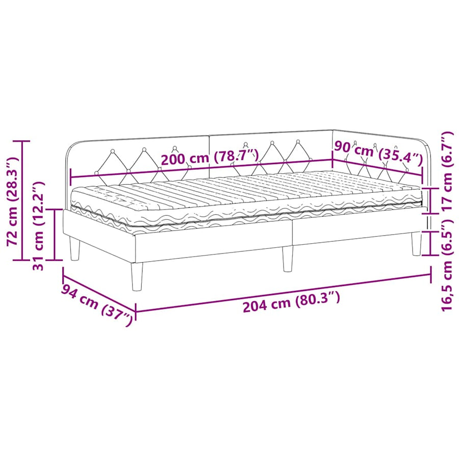 Hoekbedframe met matras met hoofdeinde Crème 90 x 200 cm Stof