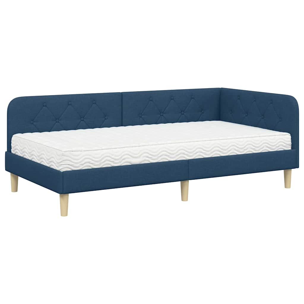 Hoekbedframe met matras met hoofdeinde Blauw 90 x 200 cm Stof