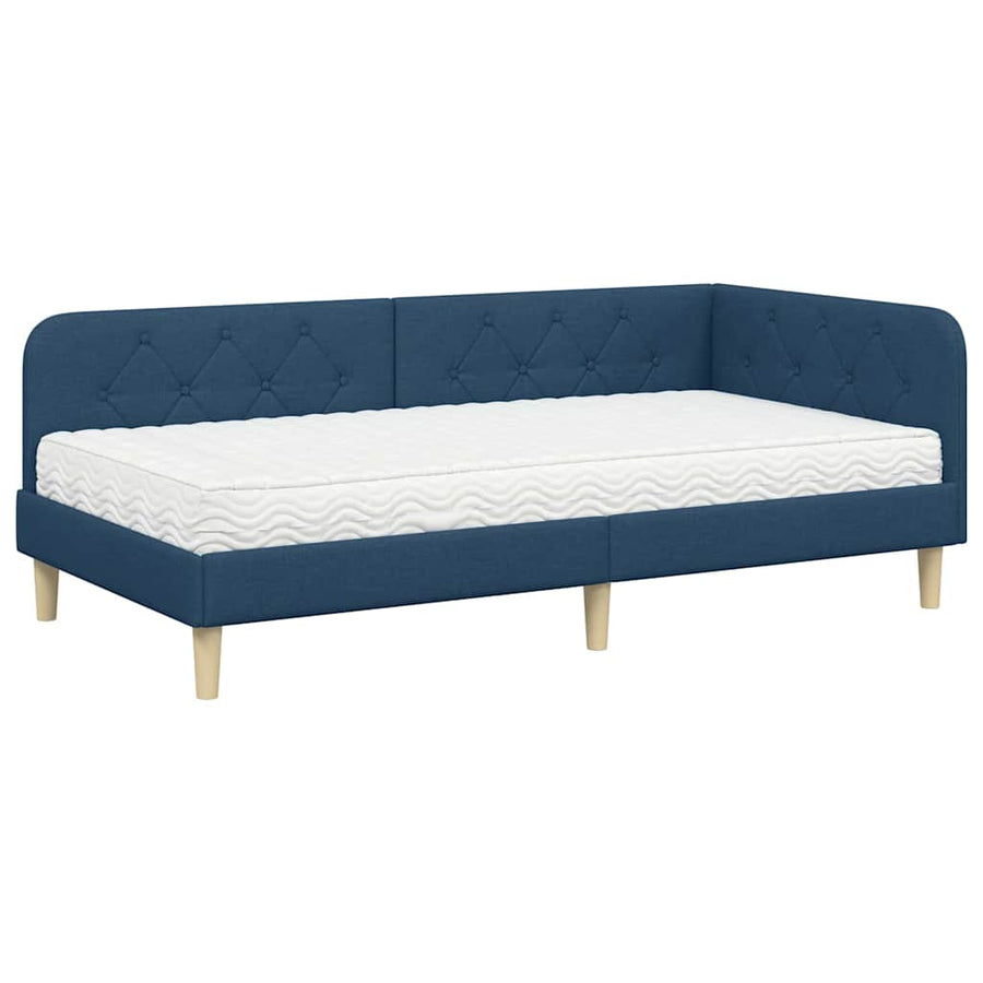 Hoekbedframe met matras met hoofdeinde Blauw 90 x 200 cm Stof