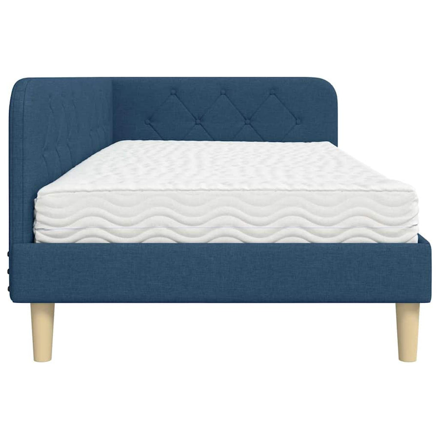 Hoekbedframe met matras met hoofdeinde Blauw 90 x 200 cm Stof