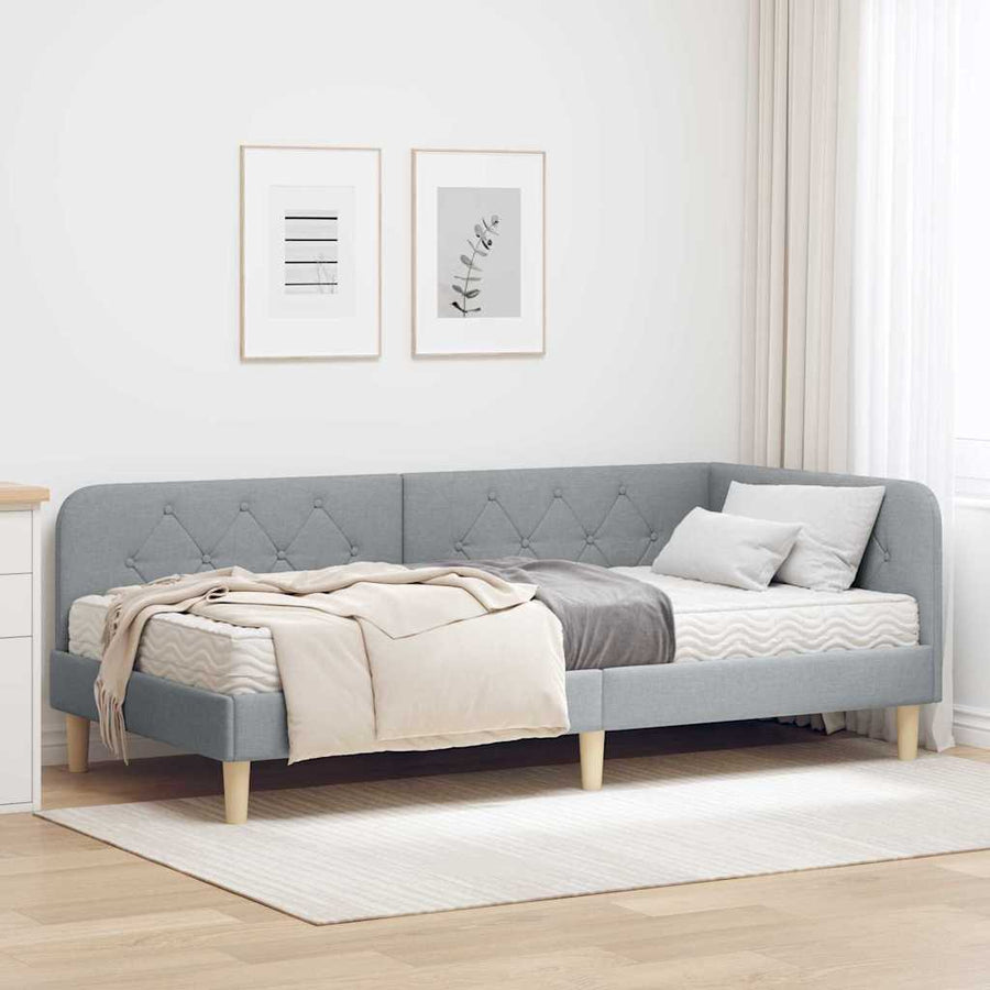Hoekbedframe met matras Lichtgrijs 100 x 200 cm Stof