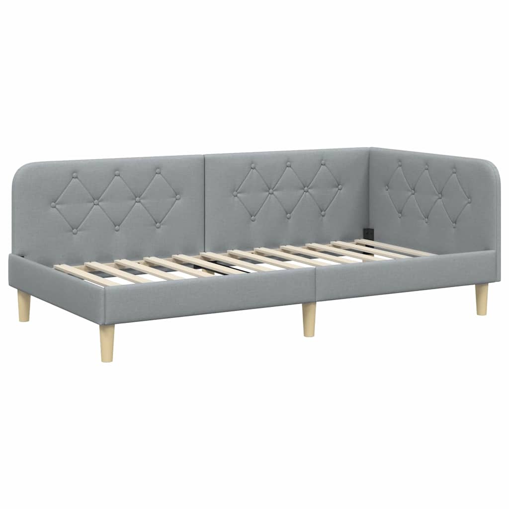 Hoekbedframe met matras Lichtgrijs 100 x 200 cm Stof