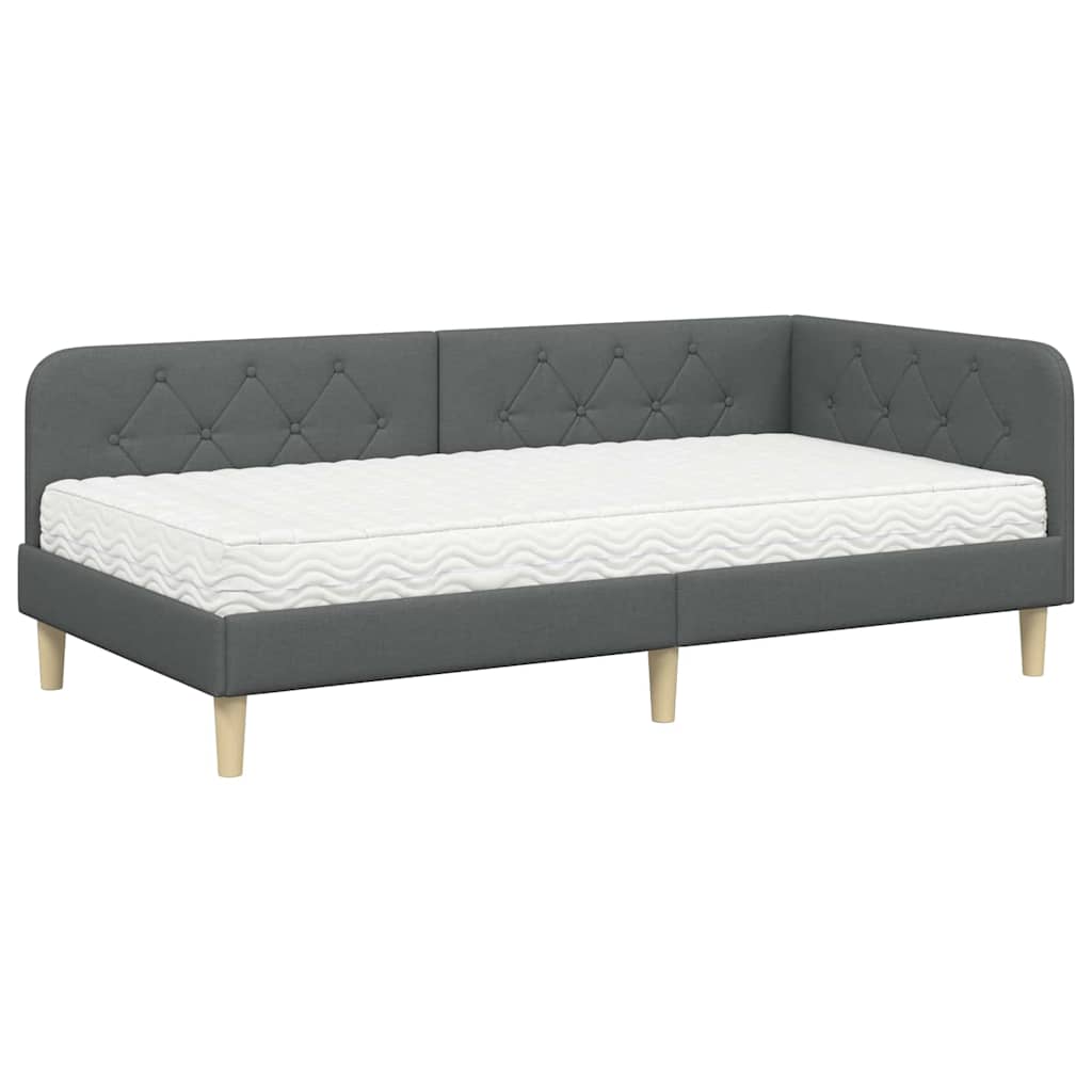 Hoekbedframe met matras Donkergrijs 100 x 200 cm Stof