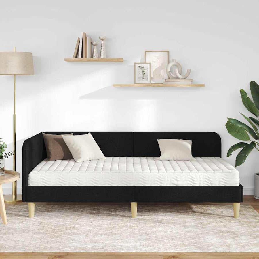 Hoekbedframe met matras met hoofdeinde Zwart 100 x 200 cm Stof