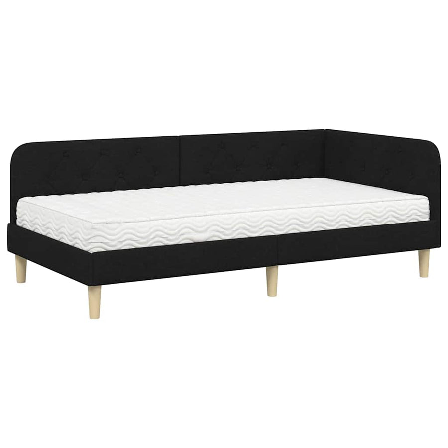 Hoekbedframe met matras met hoofdeinde Zwart 100 x 200 cm Stof