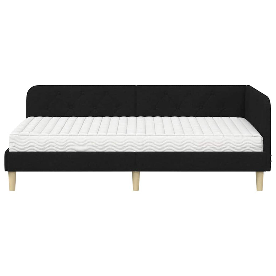 Hoekbedframe met matras met hoofdeinde Zwart 100 x 200 cm Stof