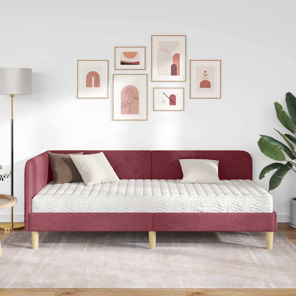 Hoekbedframe met matras Wijnrood 100 x 200 cm Stof