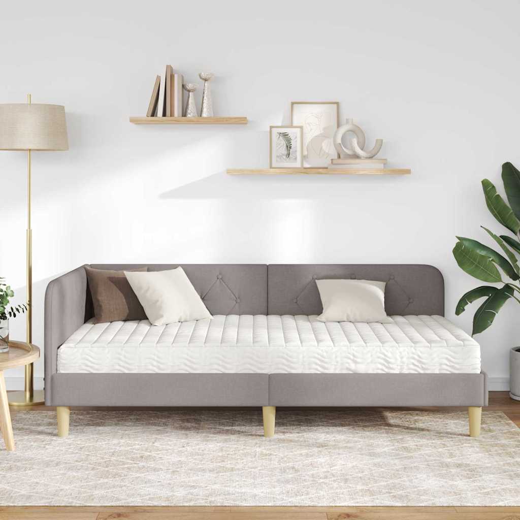 Hoekbedframe met matras met hoofdeinde Taupe 100 x 200 cm Stof