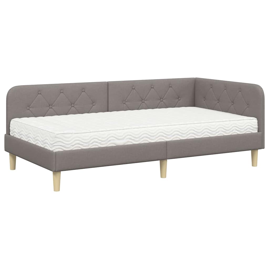 Hoekbedframe met matras met hoofdeinde Taupe 100 x 200 cm Stof