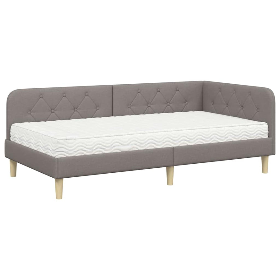 Hoekbedframe met matras met hoofdeinde Taupe 100 x 200 cm Stof