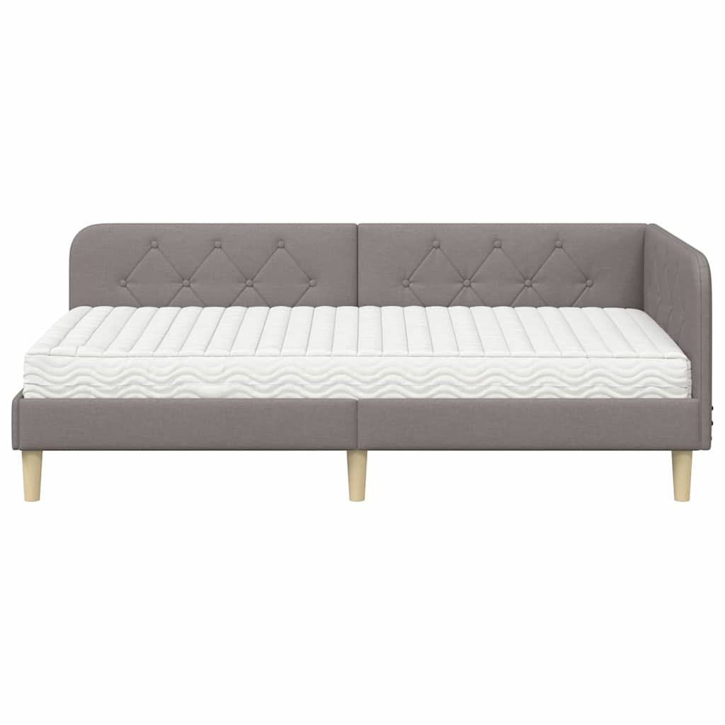 Hoekbedframe met matras met hoofdeinde Taupe 100 x 200 cm Stof