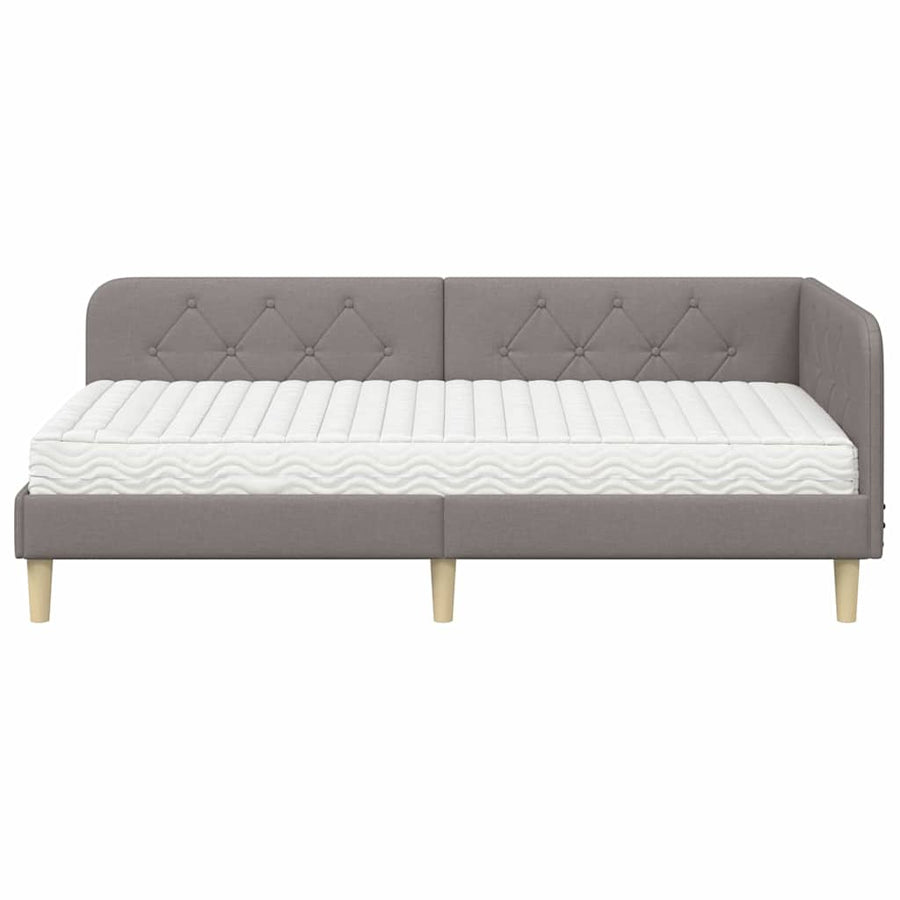 Hoekbedframe met matras met hoofdeinde Taupe 100 x 200 cm Stof
