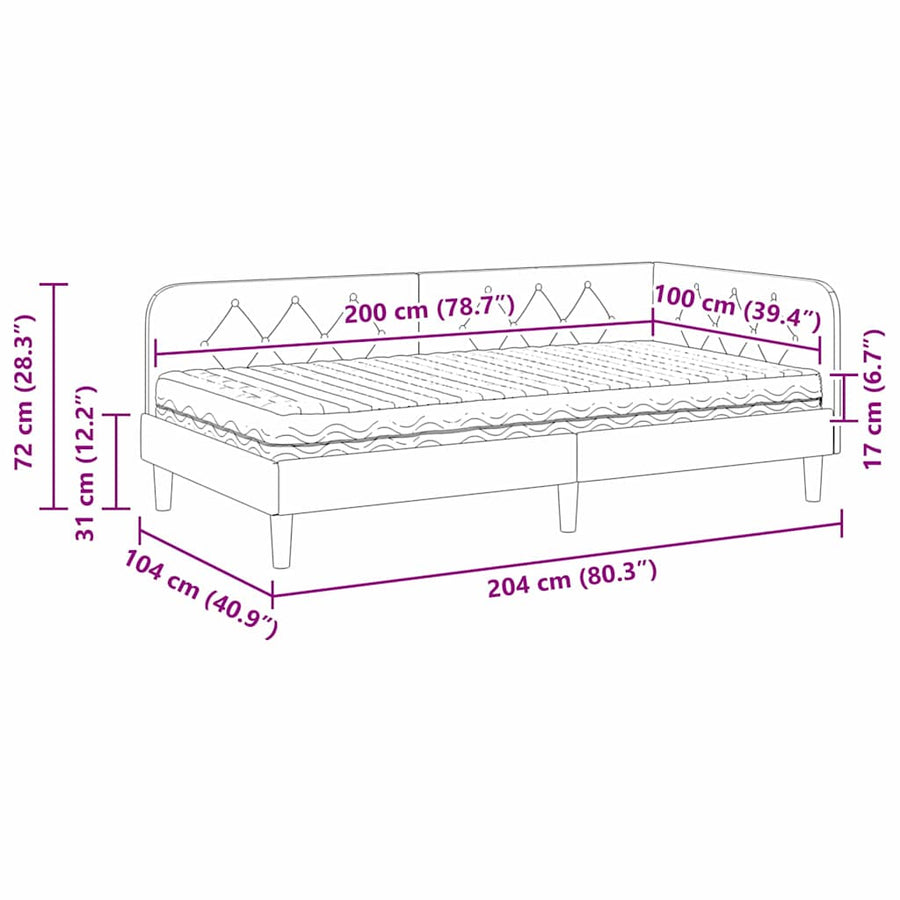 Hoekbedframe met matras met hoofdeinde Taupe 100 x 200 cm Stof