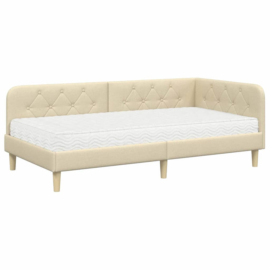Hoekbedframe met matras met hoofdeinde Crème 100 x 200 cm Stof