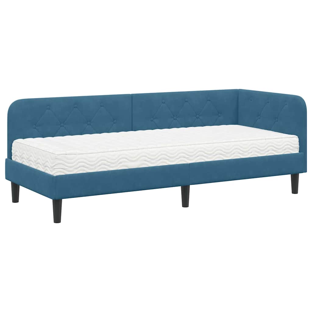 Hoekbedframe met matras Blauw 80 x 200 cm Fluweel