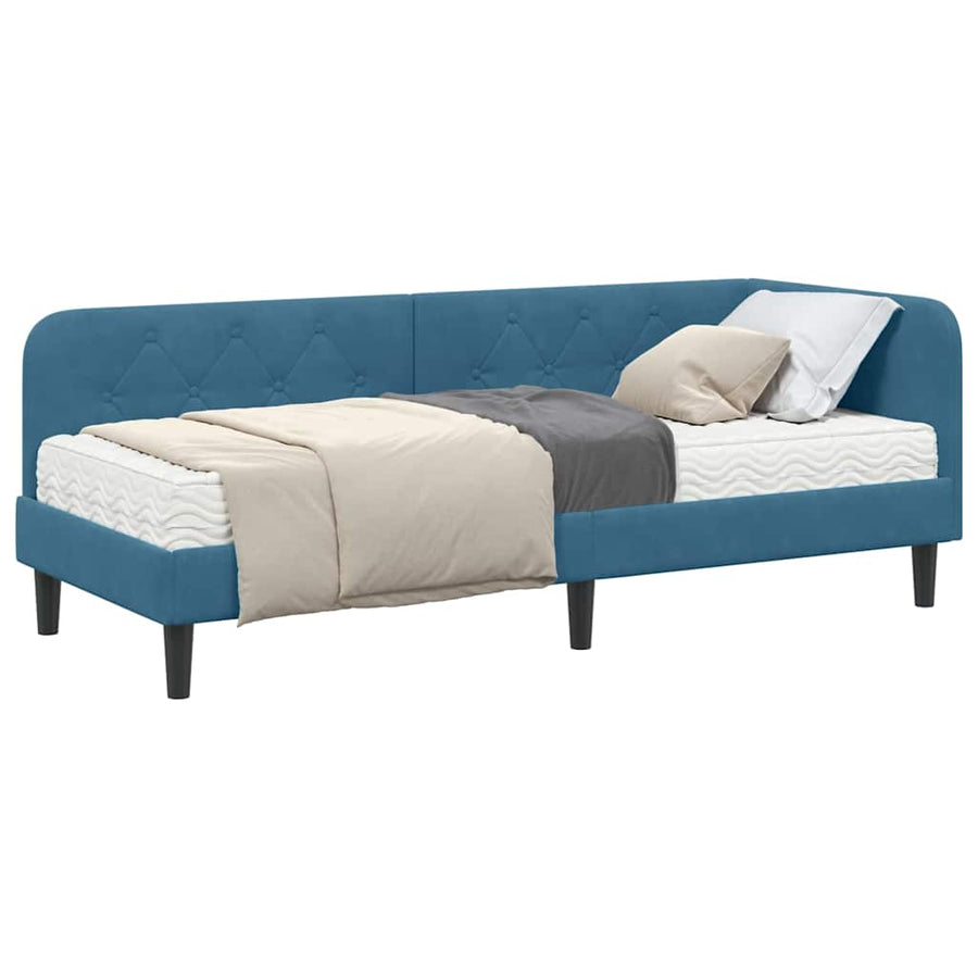 Hoekbedframe met matras Blauw 80 x 200 cm Fluweel
