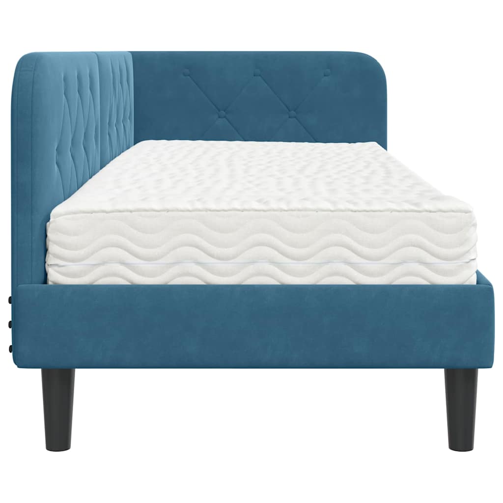 Hoekbedframe met matras Blauw 80 x 200 cm Fluweel