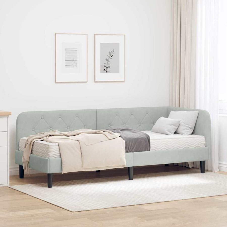 Hoekbedframe met matras Lichtgrijs 80 x 200 cm Fluweel
