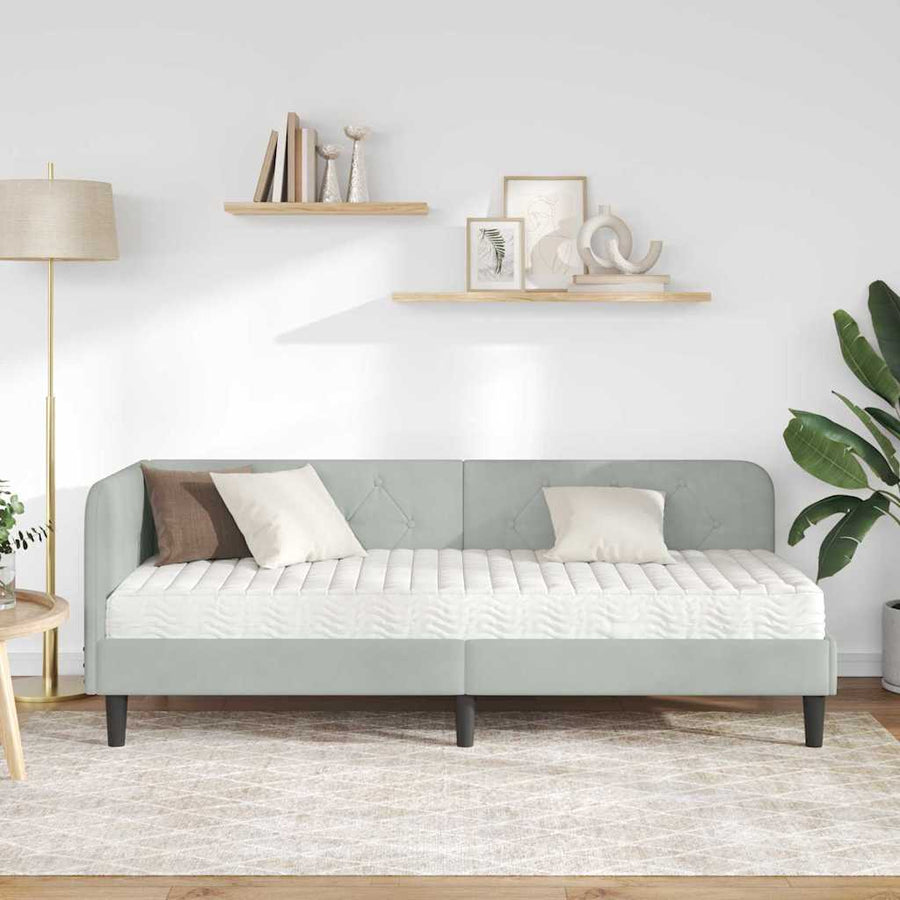Hoekbedframe met matras Lichtgrijs 80 x 200 cm Fluweel