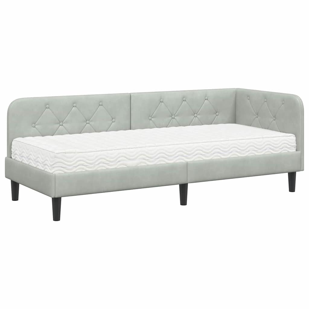 Hoekbedframe met matras Lichtgrijs 80 x 200 cm Fluweel