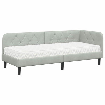 Hoekbedframe met matras Lichtgrijs 80 x 200 cm Fluweel