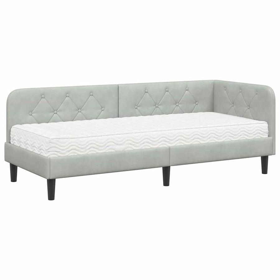 Hoekbedframe met matras Lichtgrijs 80 x 200 cm Fluweel