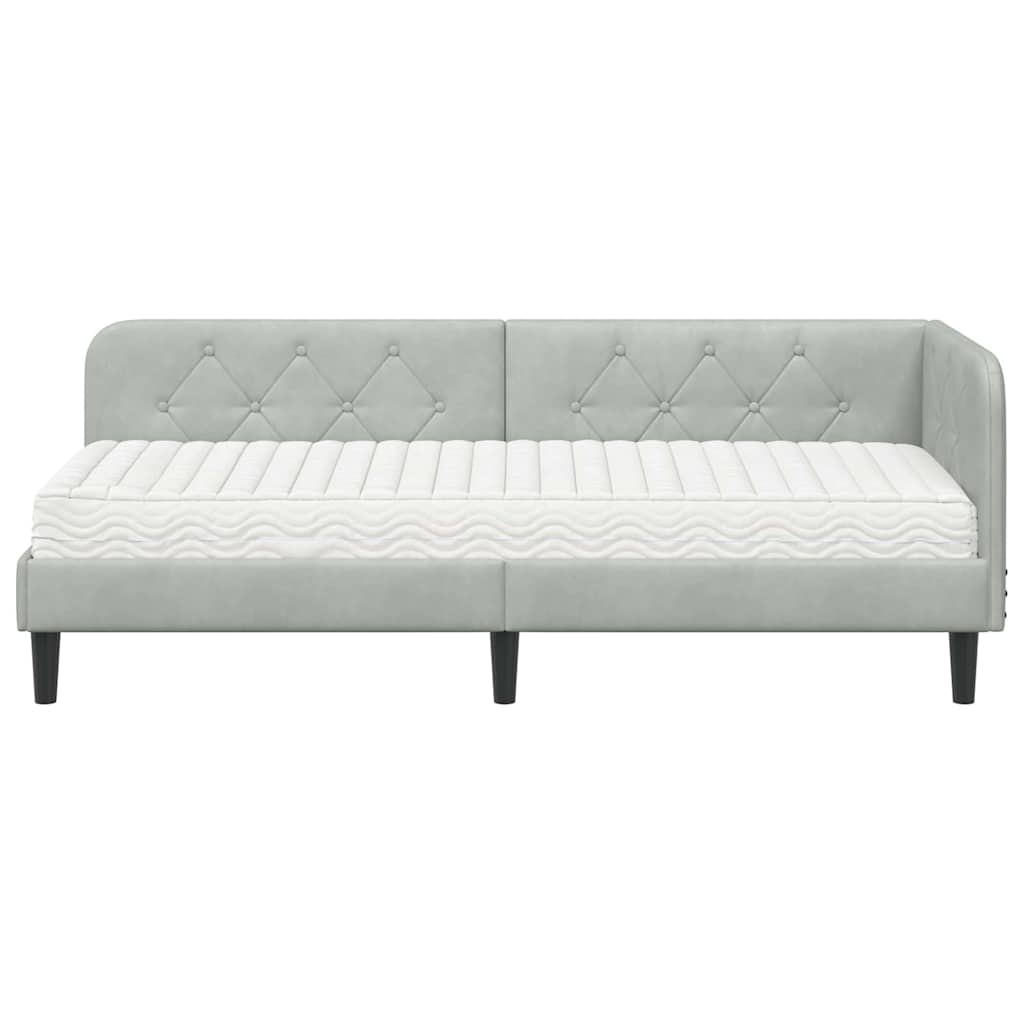 Hoekbedframe met matras Lichtgrijs 80 x 200 cm Fluweel
