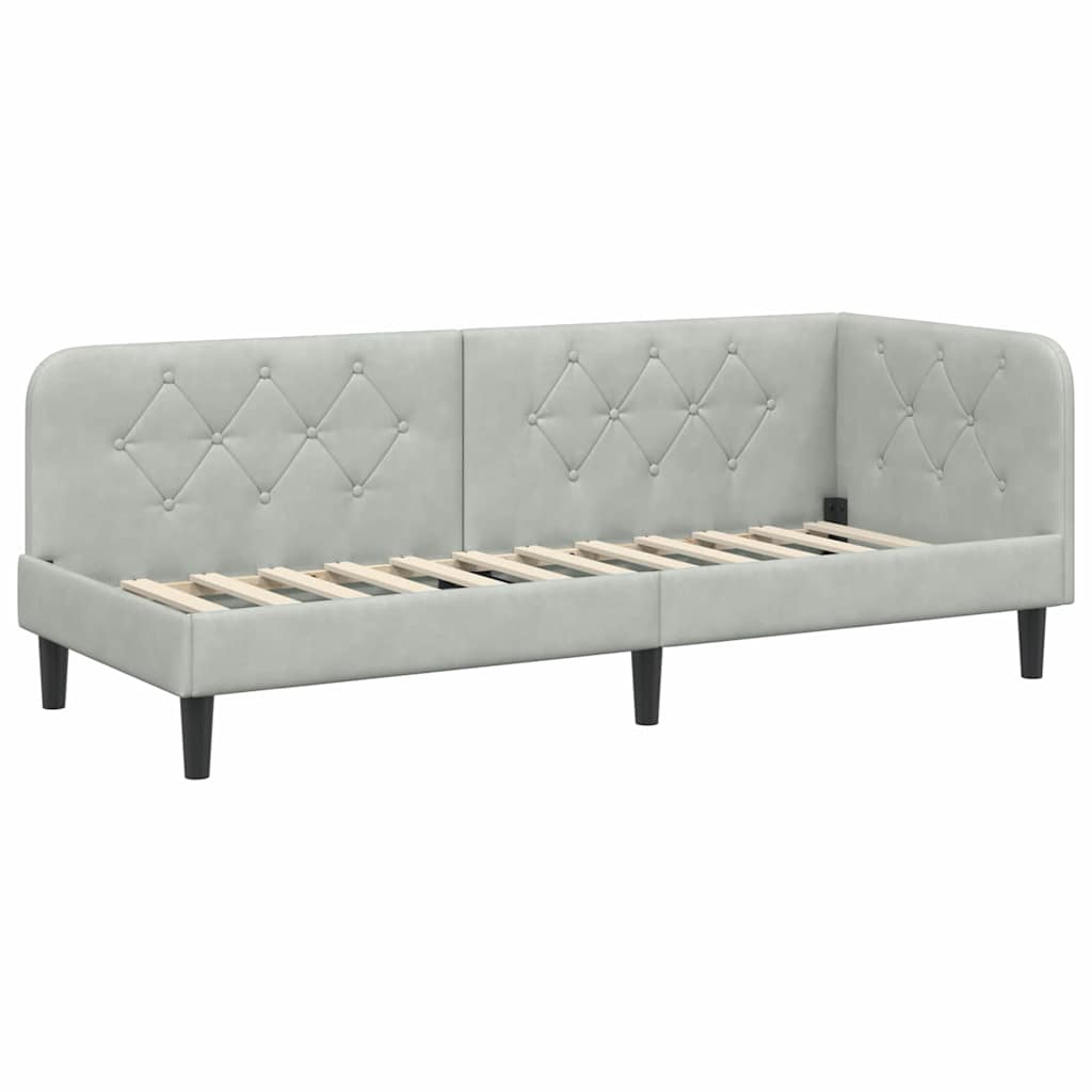 Hoekbedframe met matras Lichtgrijs 80 x 200 cm Fluweel
