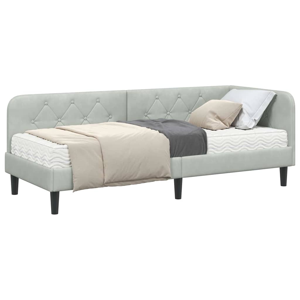 Hoekbedframe met matras Lichtgrijs 80 x 200 cm Fluweel
