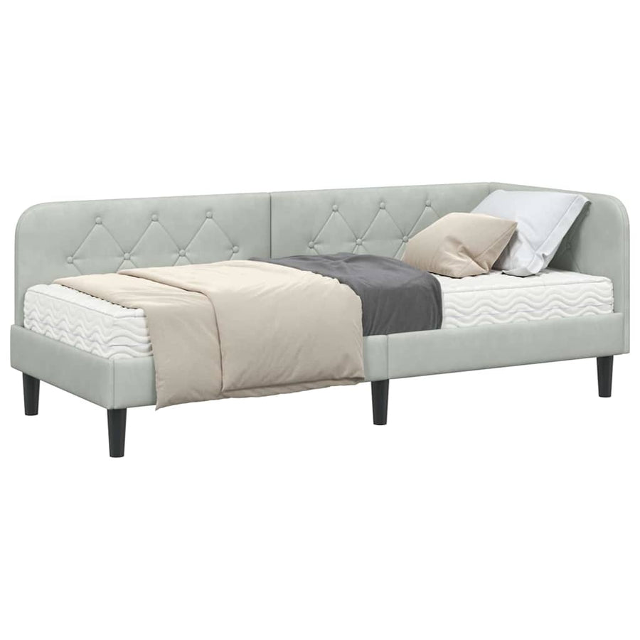Hoekbedframe met matras Lichtgrijs 80 x 200 cm Fluweel