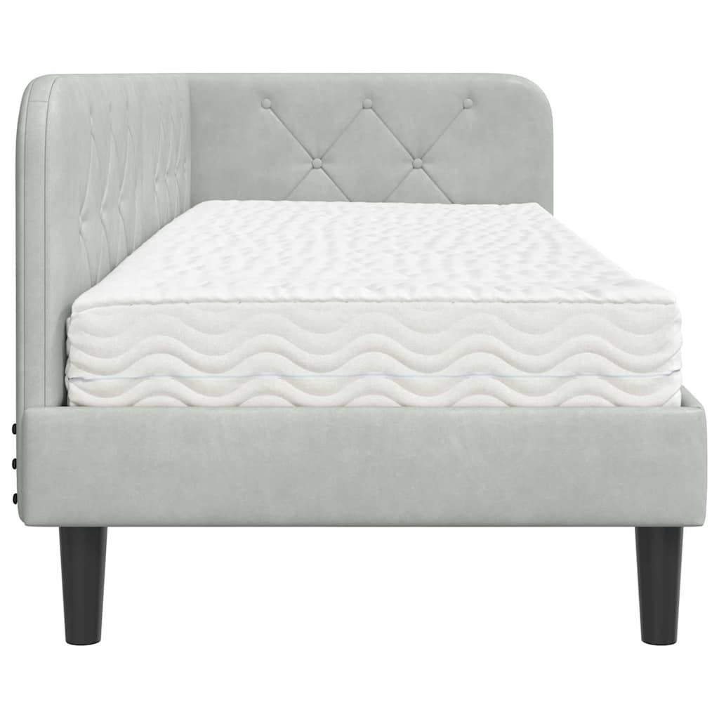 Hoekbedframe met matras Lichtgrijs 80 x 200 cm Fluweel