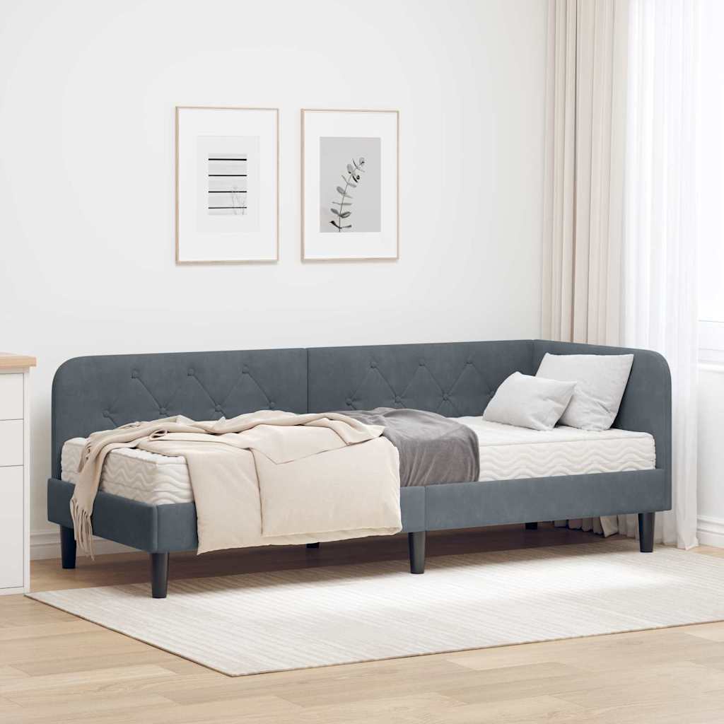 Hoekbedframe met matras Donkergrijs 80 x 200 cm Fluweel