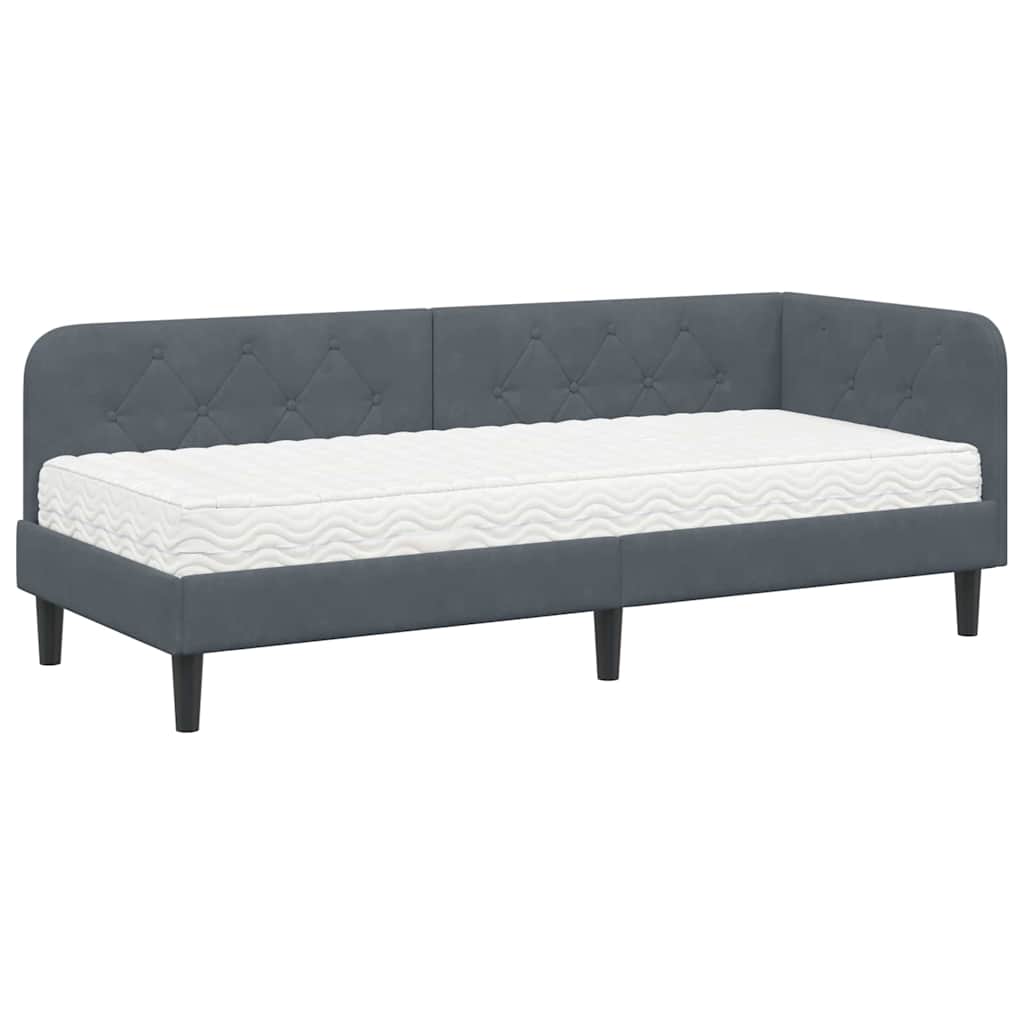Hoekbedframe met matras Donkergrijs 80 x 200 cm Fluweel